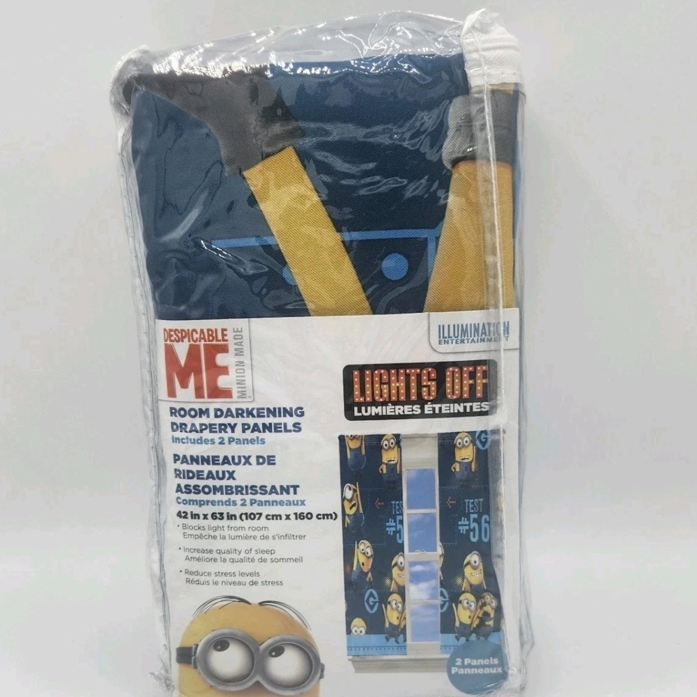 Despicable Me Minion Room Darkening Drapery Curtain Panels 42" X 63" Lights Off